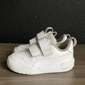 Puma Kids All-White Velcro Sneakers